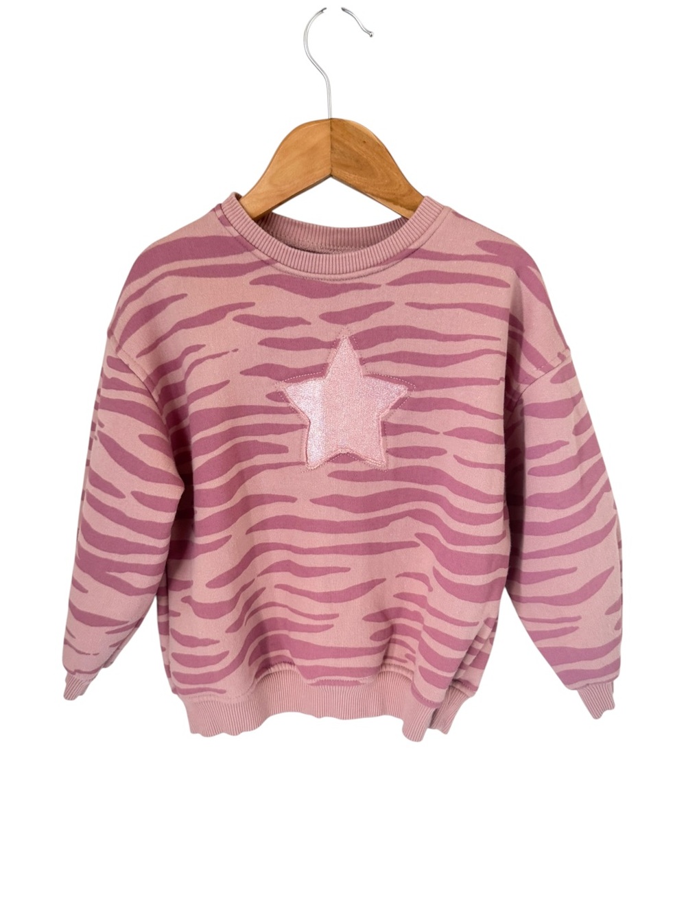 Zara Pink Zebra-Print Star Crewneck Sweater Size 4